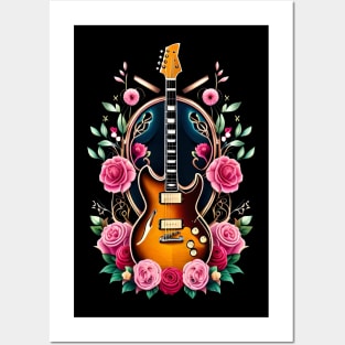 Electric guitar pink flowers 28 Posters and Art